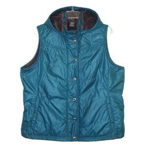 REI Womens Snap Front Soft Faux Fur Lined Hooded Vest Size XL